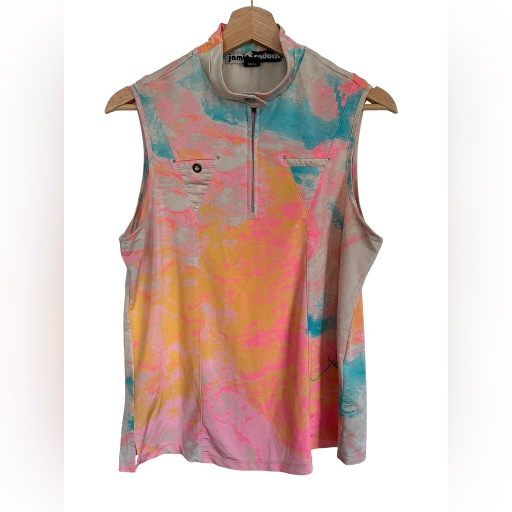 Jamie Sadock Top Medium Neon Tie Dye Zip Studded Athletic Biking Cycling